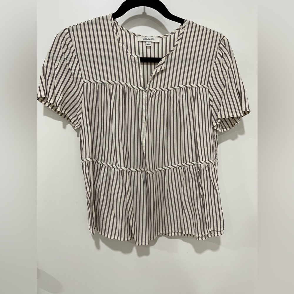 Madewell Striped Peplum/Tiered Blouse